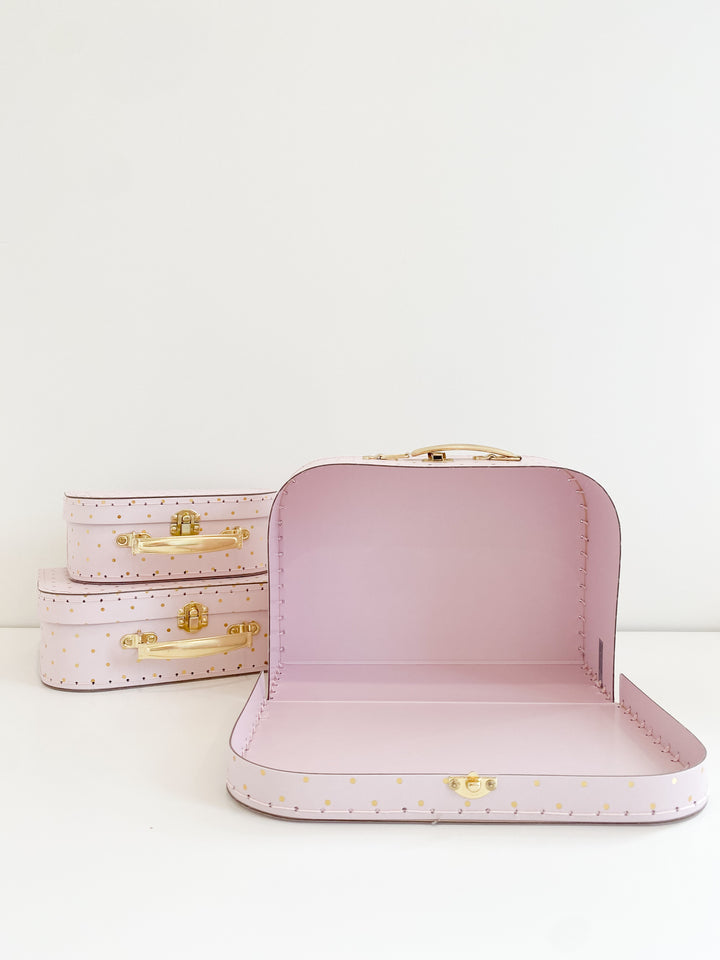 Large Suitcase Traveling Dollhouse Room | Pink Polka Dots