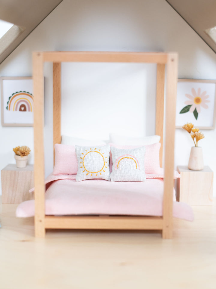 Four Poster Bed + Mattress | Natural Wood