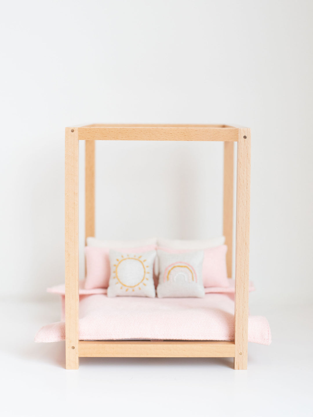 Four Poster Bed + Mattress | Natural Wood