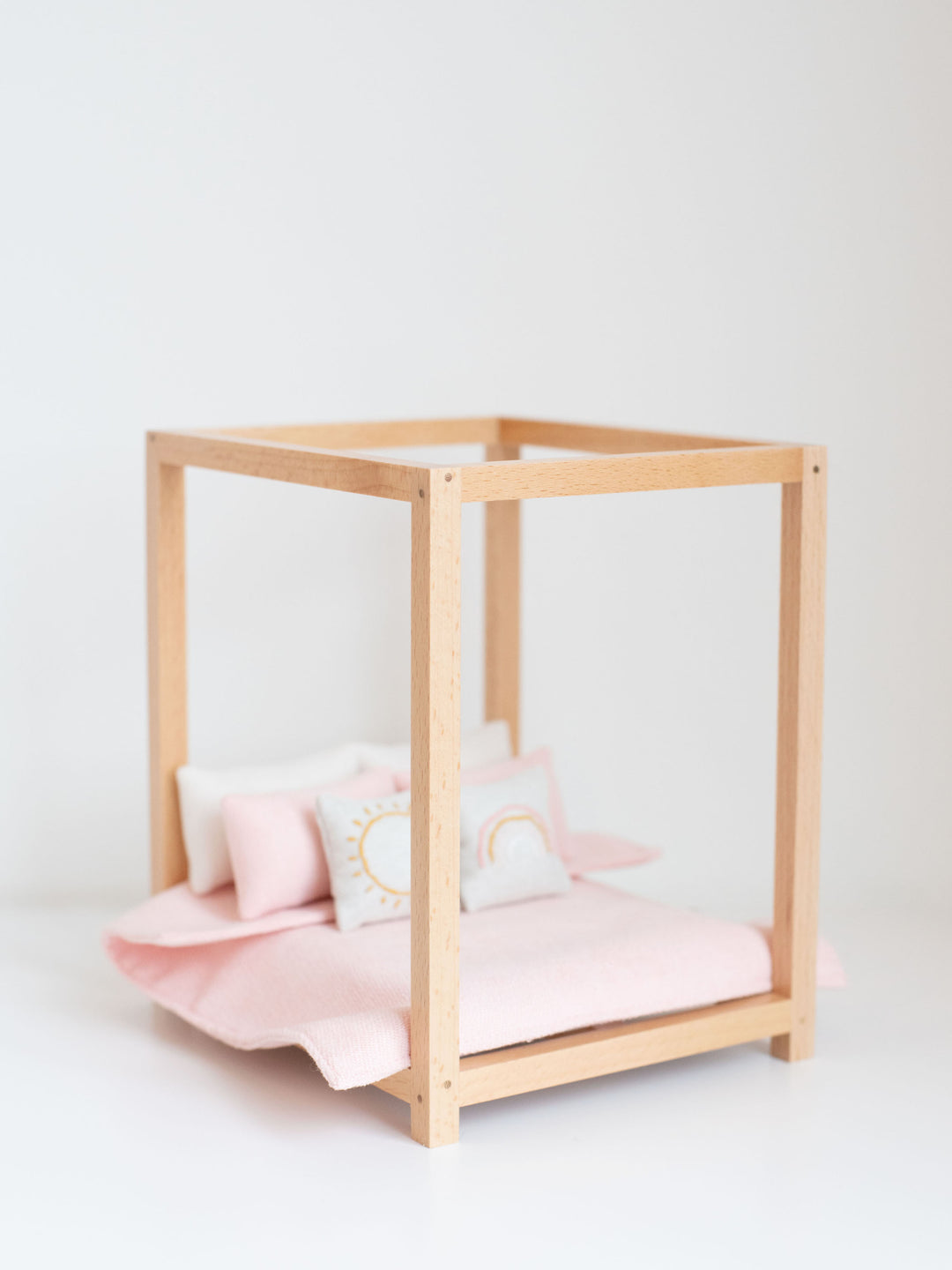 Four Poster Bed + Mattress | Natural Wood